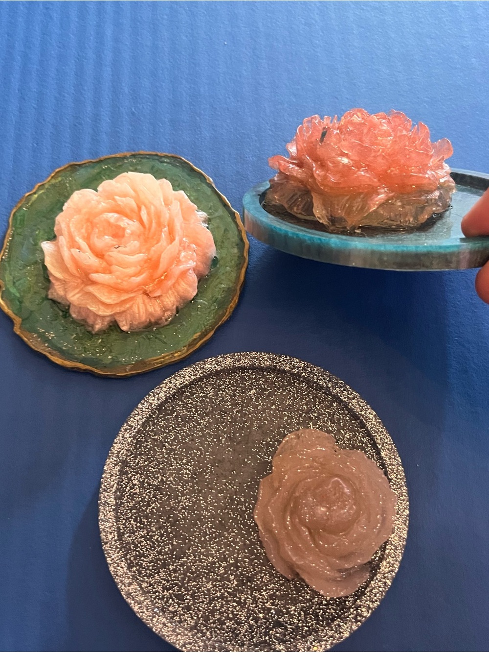 Handmade Resin Rose Coasters Set - Peach Pink Roses